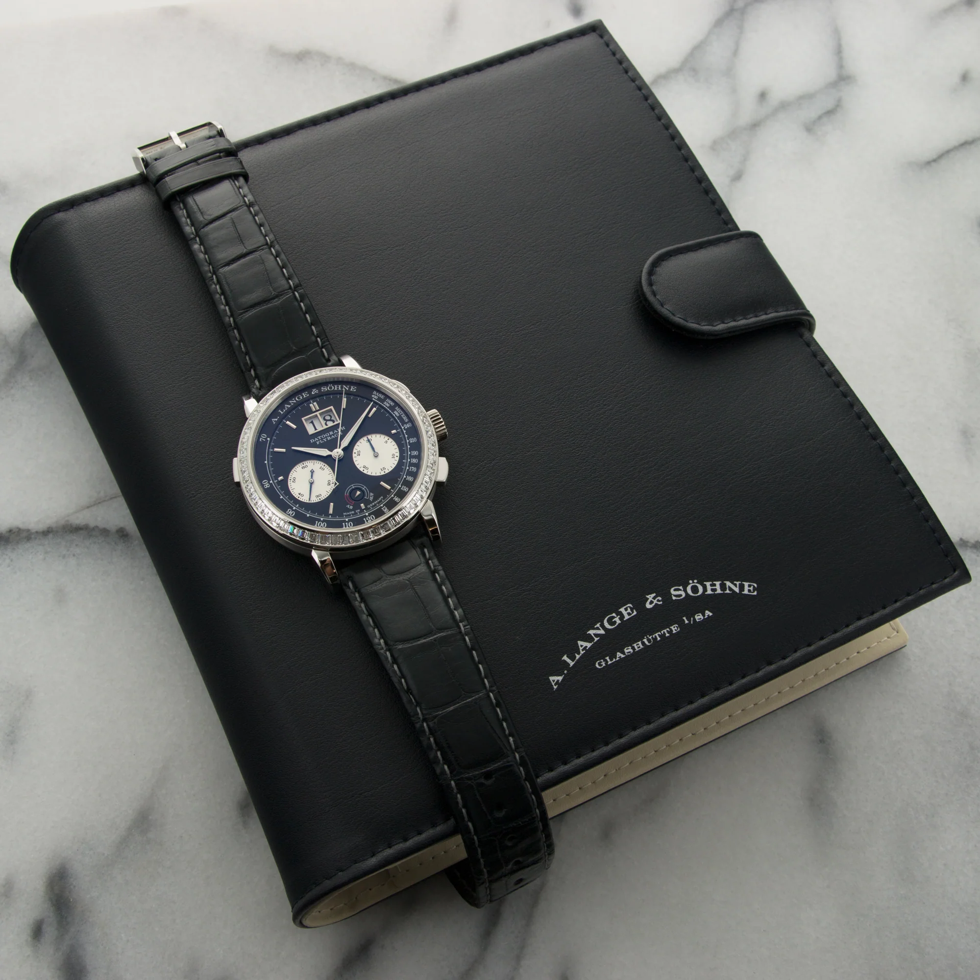 A. Lange & Sohne Platinum Datograph Baguette Diamond Up Down Watch Ref. 405.835 - Image 5