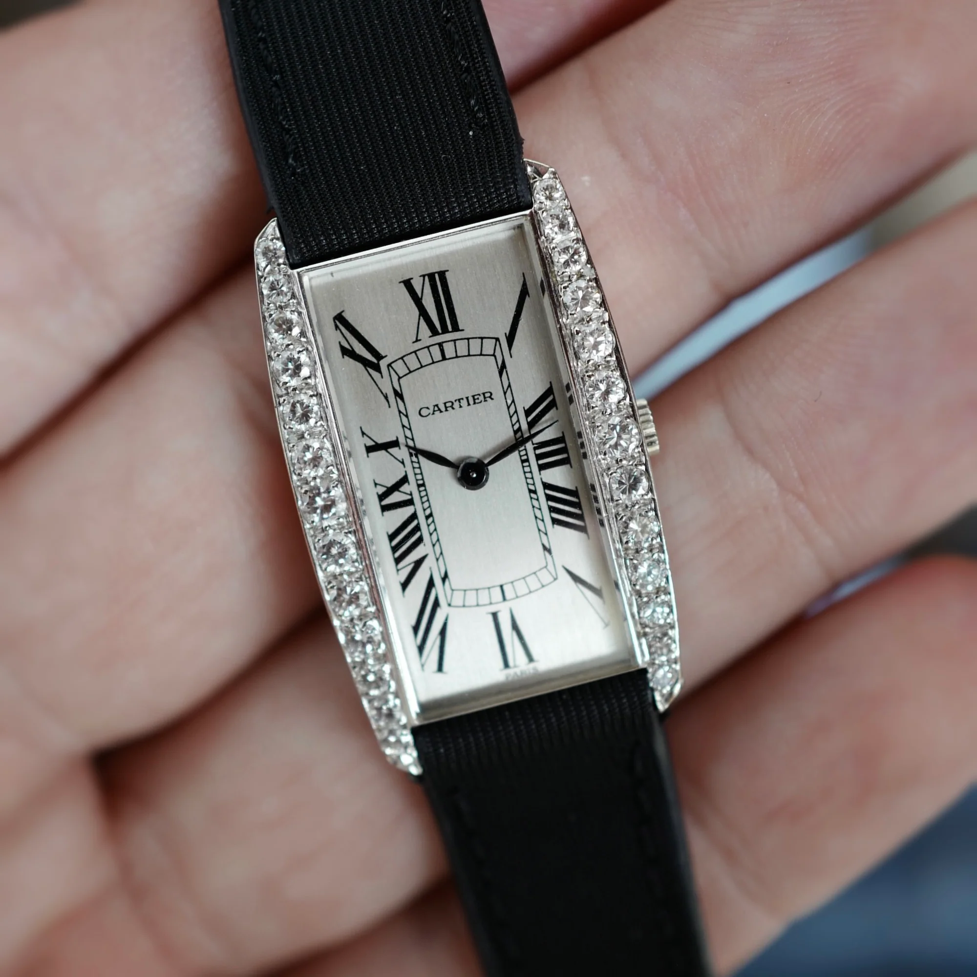 Cartier Paris White Gold Diamond Tank Watch, Movement by Vacheron Constantin - Image 3