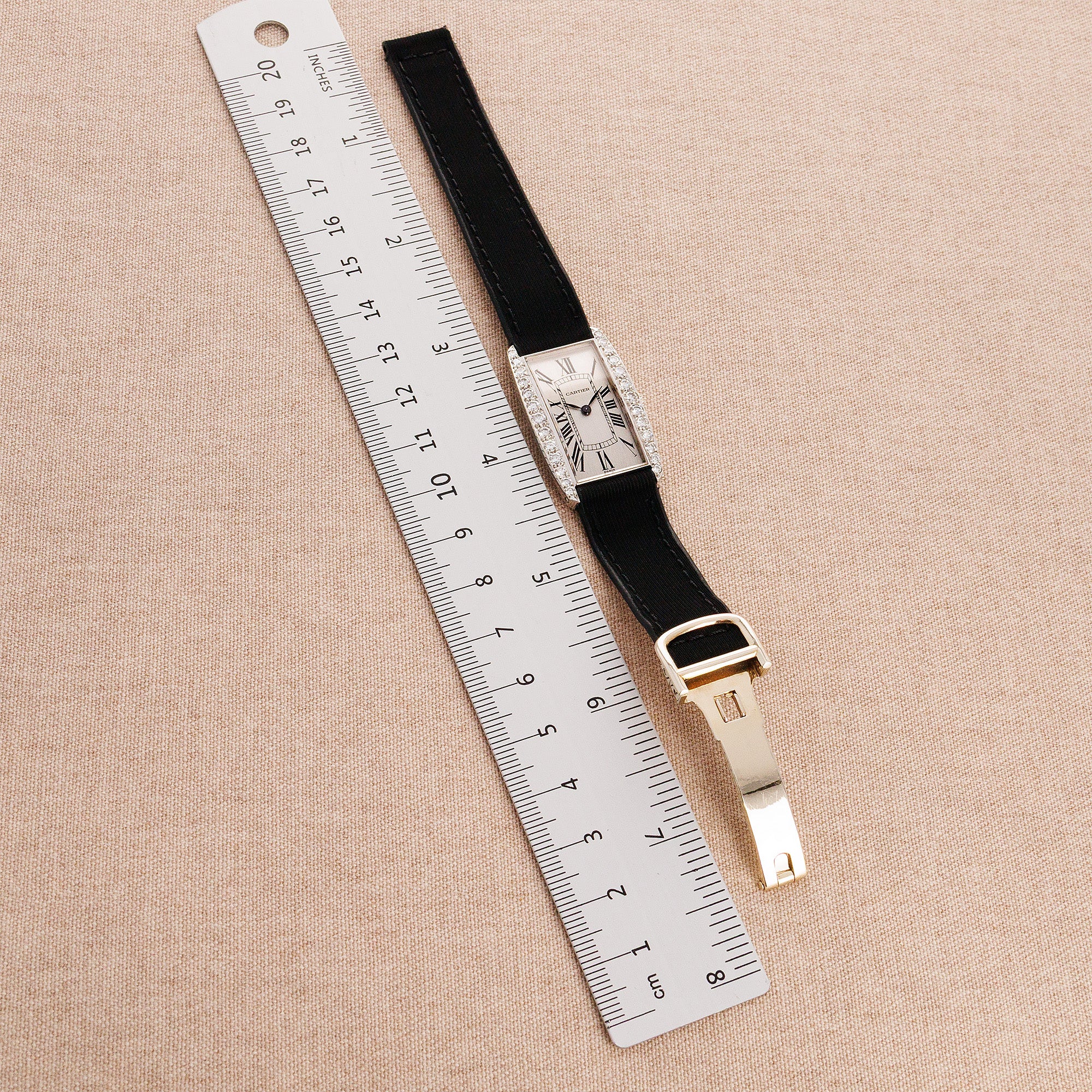 Cartier Paris White Gold Diamond Tank Watch, Movement by Vacheron Constantin - Image 7