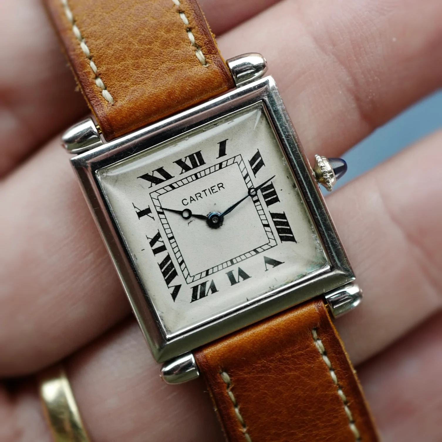 Cartier Platinum Tank Obus European Watch & Clock, 1926 - Image 3
