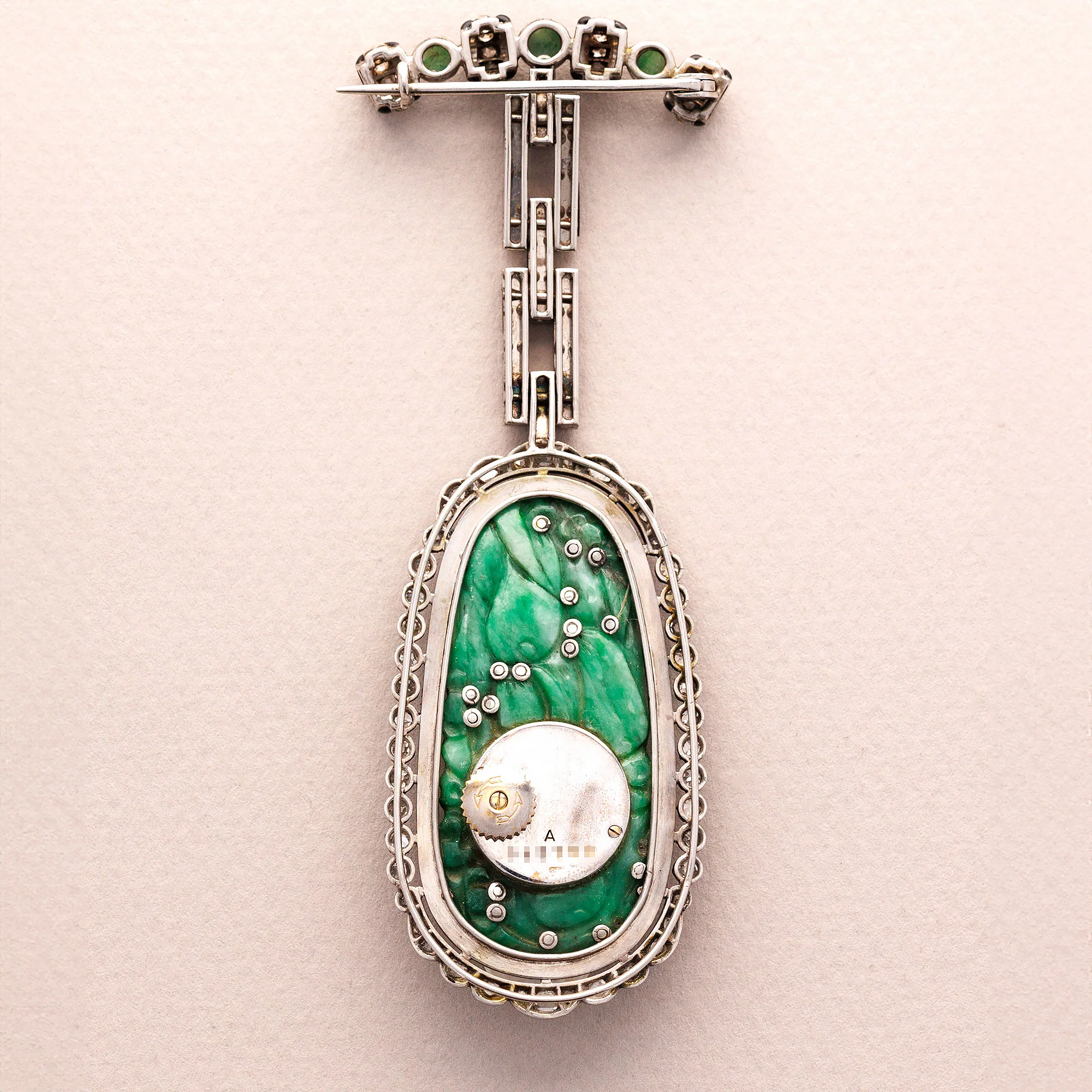 Jaeger Lecoultre Jade Diamond Onyx Pendant Watch, Art Deco (Objet) - Image 3