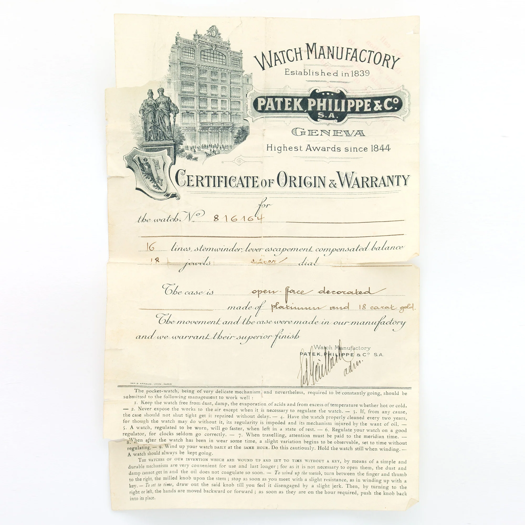 Patek Philippe Platinum and Gold Pocket Watch with Original Box and Papers - Image 6