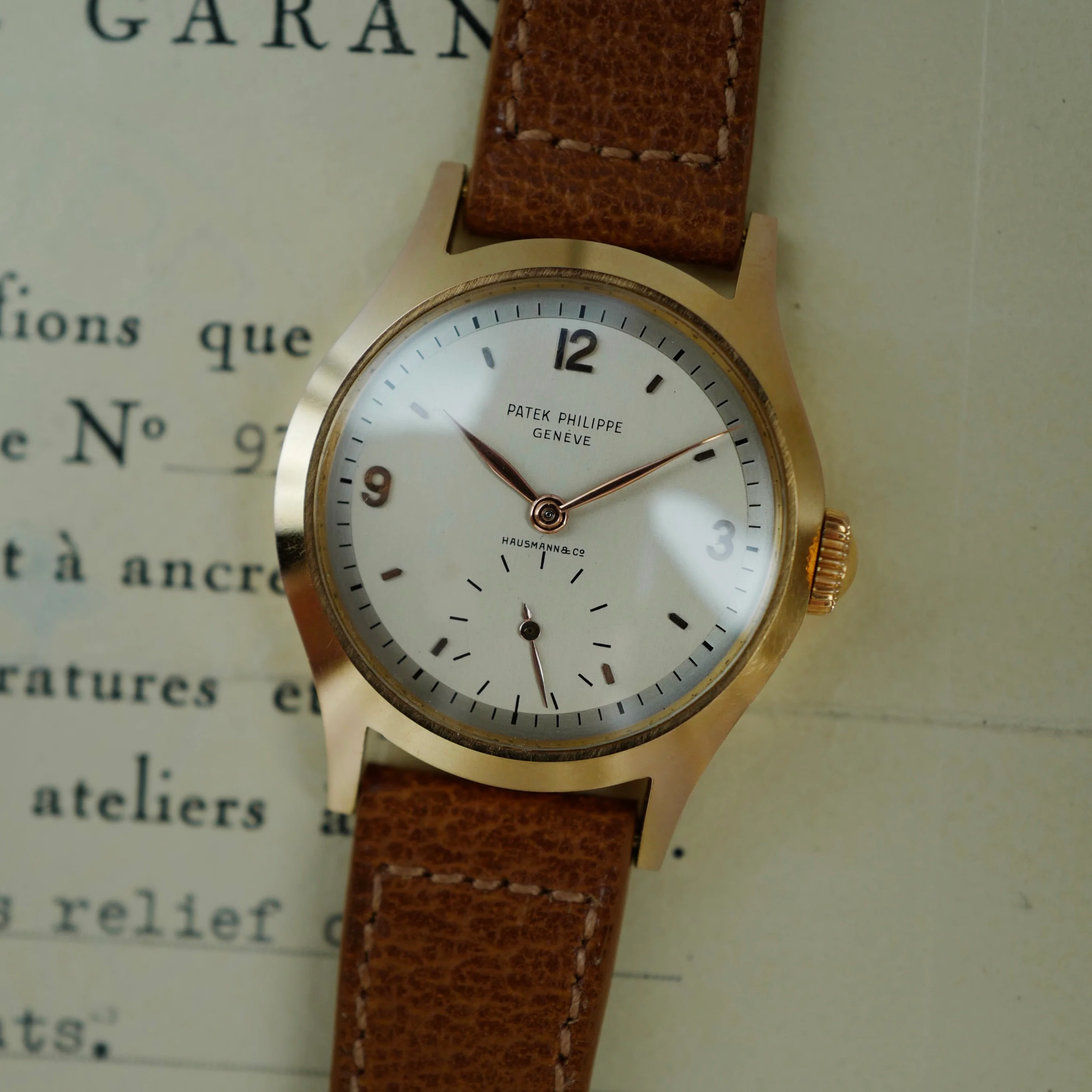 Patek Philippe Rose Gold Calatrava Ref. 565 Retailed by Hausmann & Co. with Original Certificate from 1953 - Image 3
