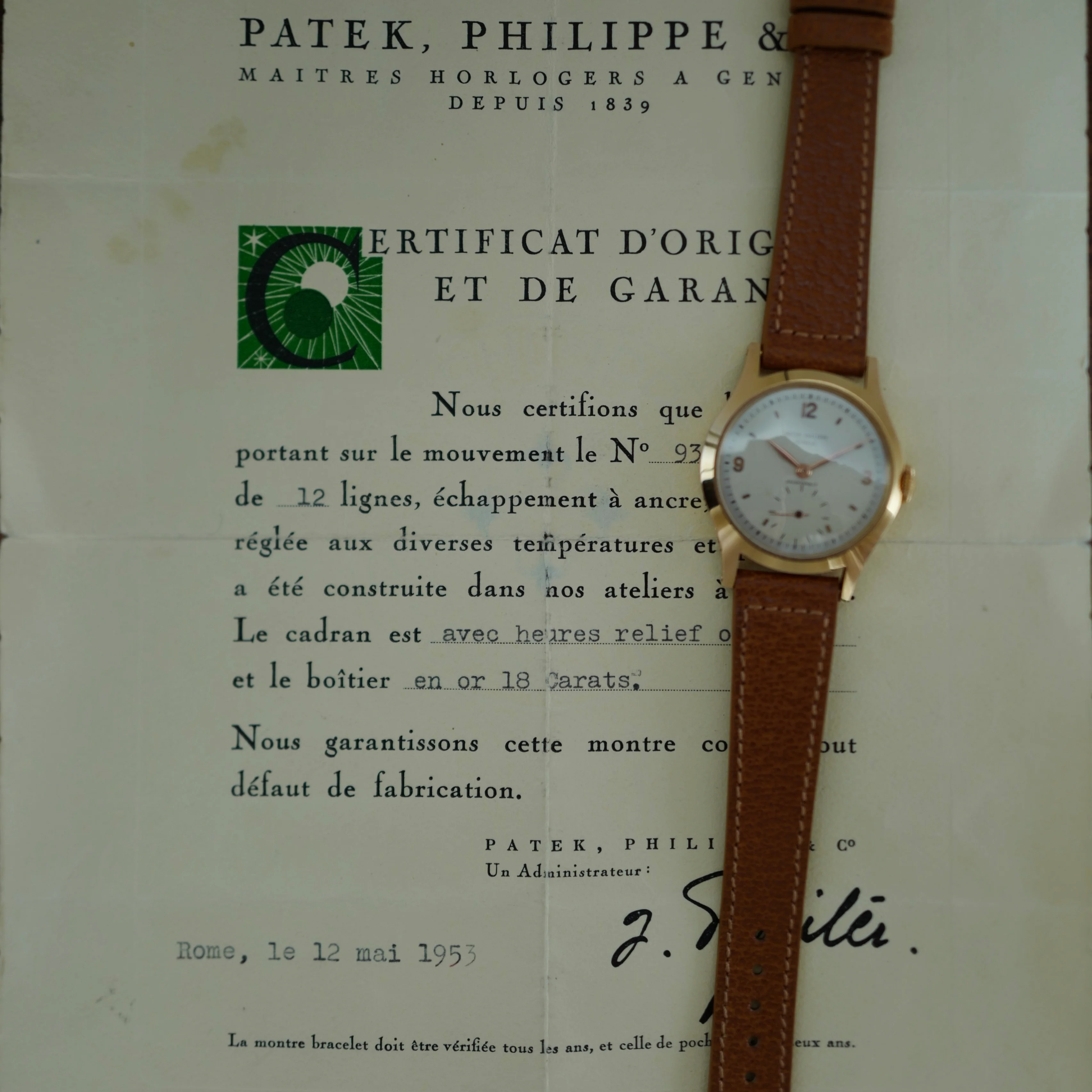 Patek Philippe Rose Gold Calatrava Ref. 565 Retailed by Hausmann & Co. with Original Certificate from 1953 - Image 6
