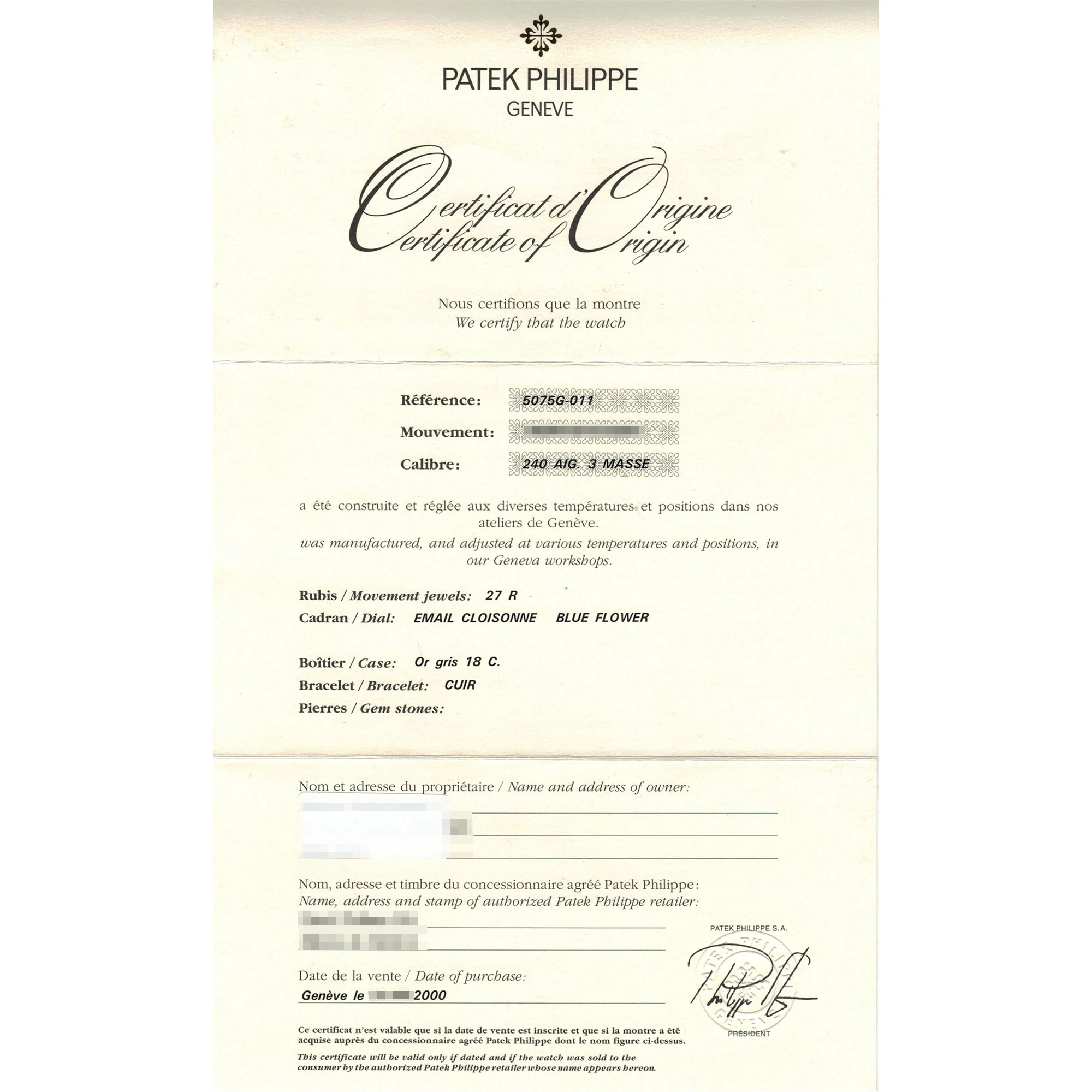 Patek Philippe White Gold Flower Handcraft Ref. 5075 - Image 4