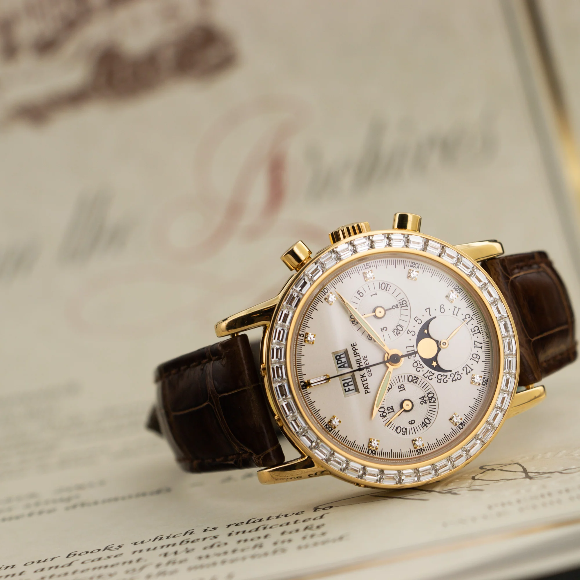 Patek Philippe Yellow Gold Perpetual Calendar Chrono Baguette Watch Ref. 3990 - Image 6