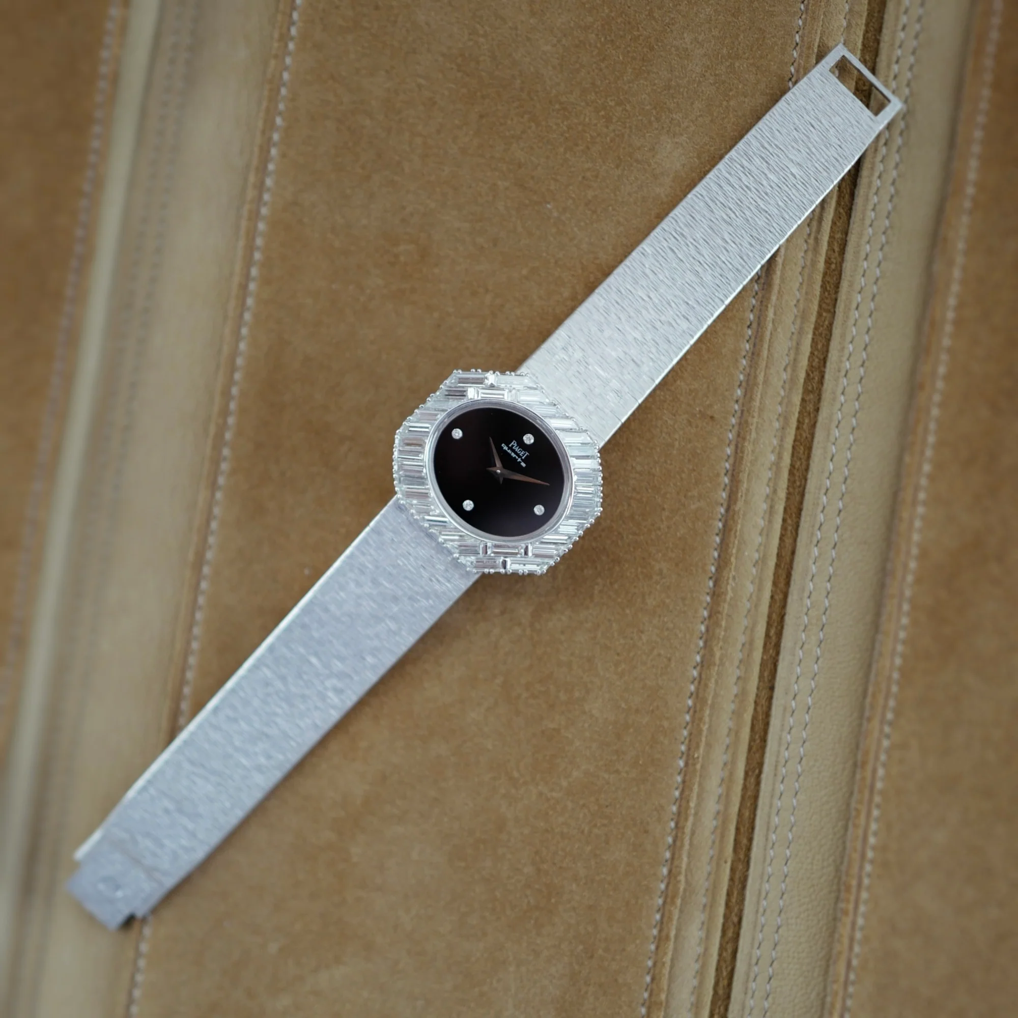 Piaget White Gold Large Diagonal Baguette Bezel Watch with Onyx Dial 7334A6 - Image 6