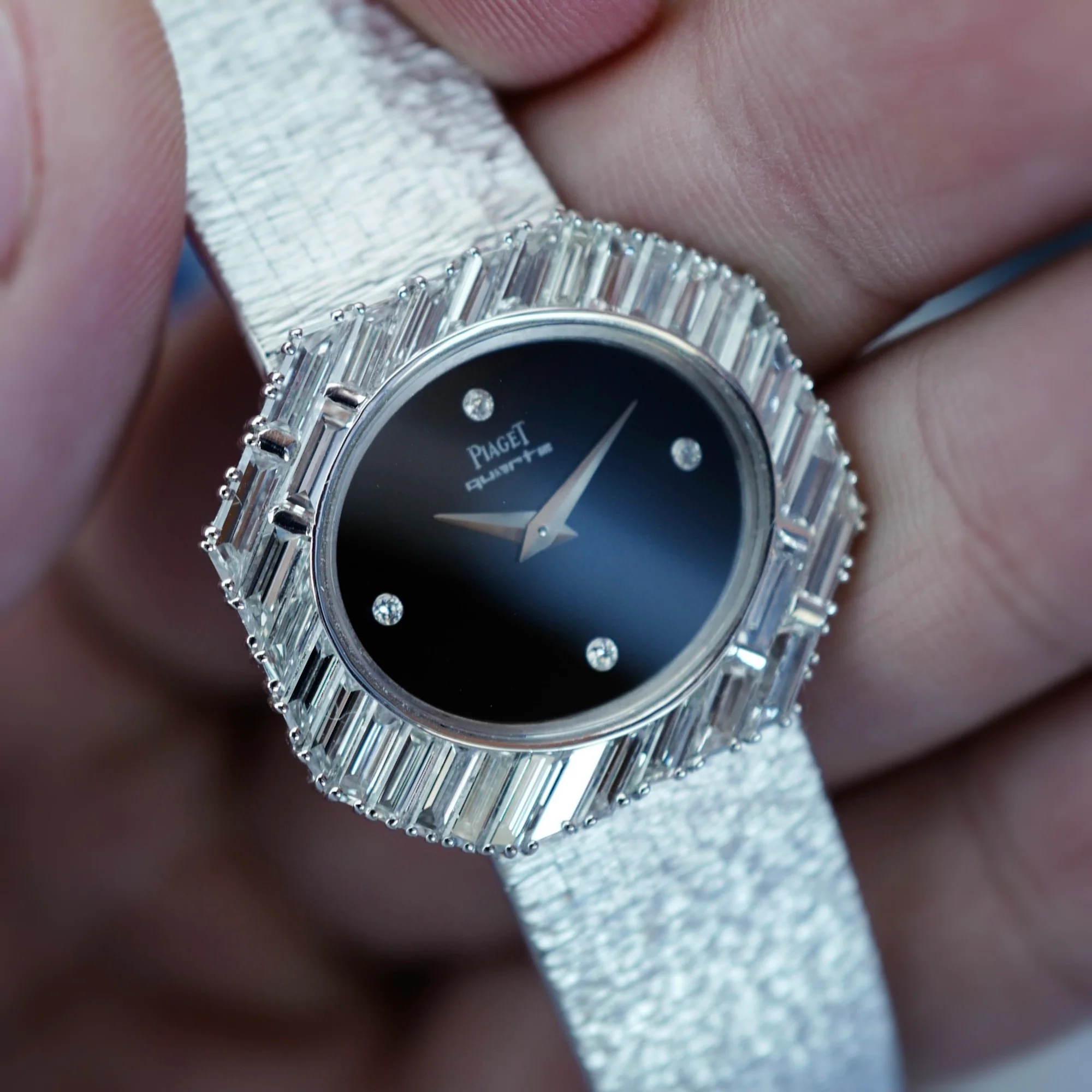 Piaget White Gold Large Diagonal Baguette Bezel Watch with Onyx Dial 7334A6 - Image 8