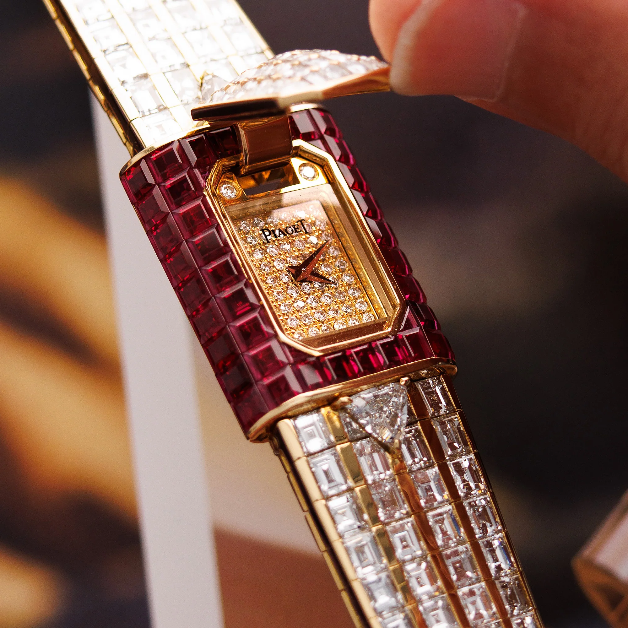 Piaget Yellow Gold Baguette Diamond & Ruby Cover Watch - Image 3