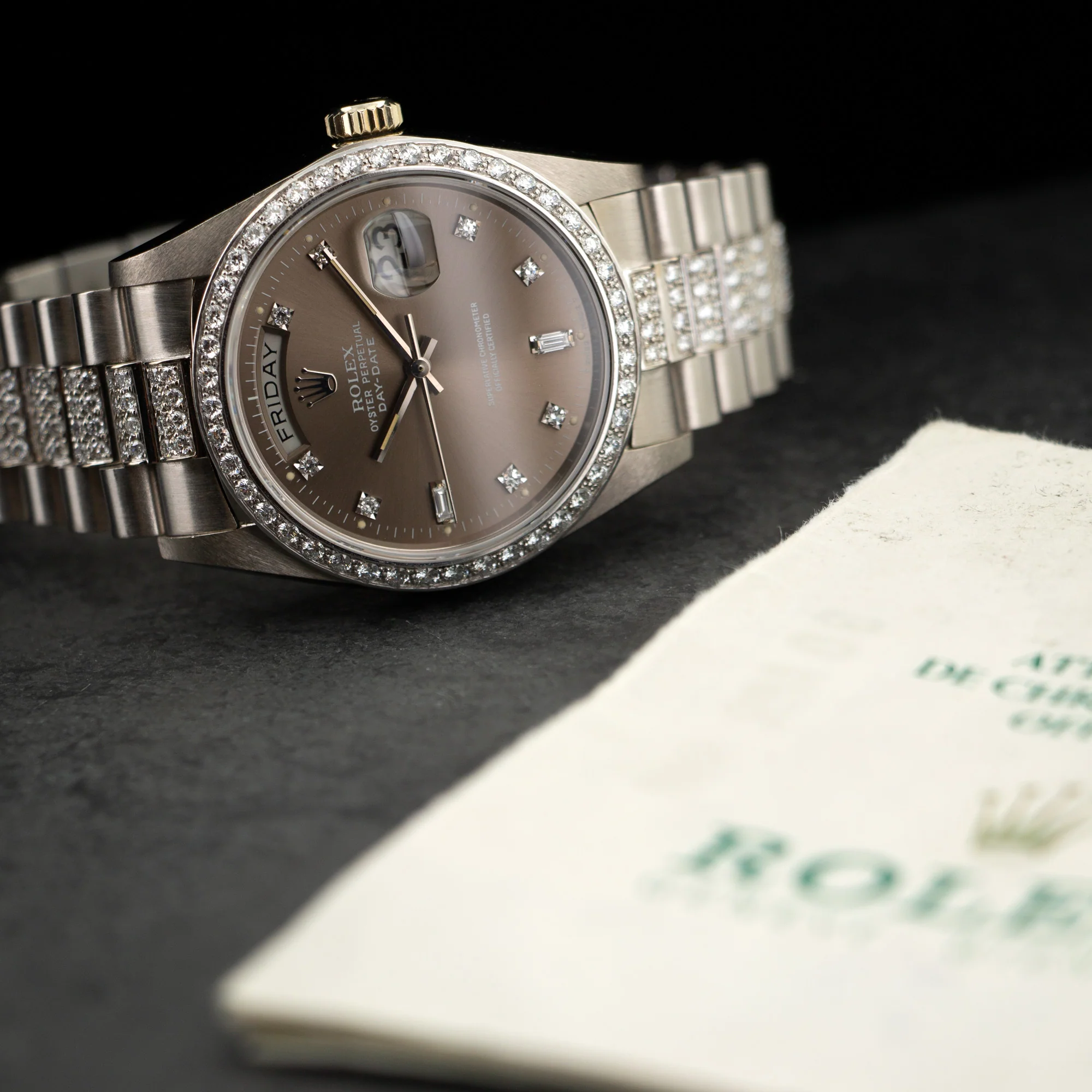 Rolex White Gold Day-Date Diamond Bracelet Watch Ref. 18049 - Image 5