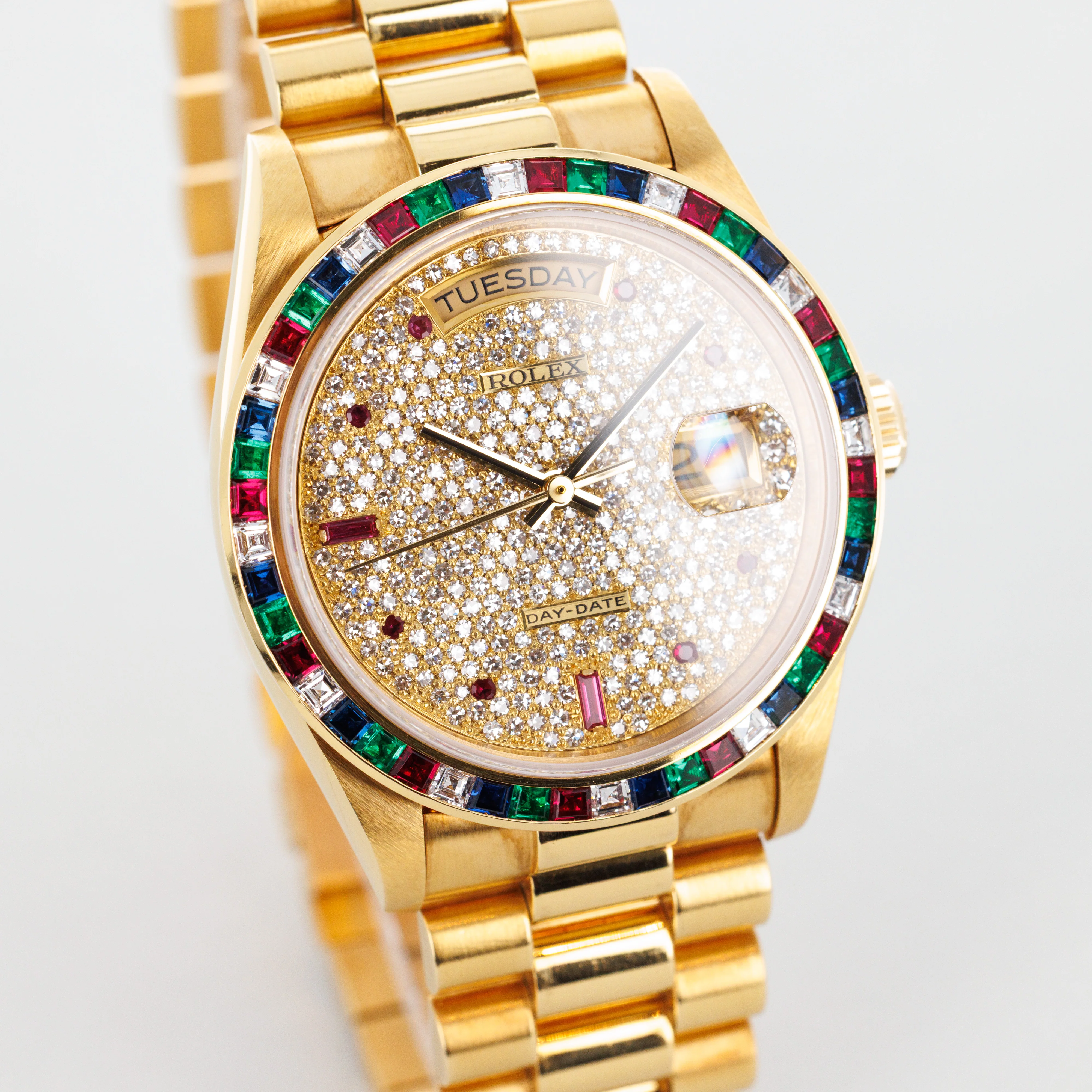 Rolex Yellow Gold Day-Date Sapphire Ruby Emerald Diamond Ref. 18188 - Image 7