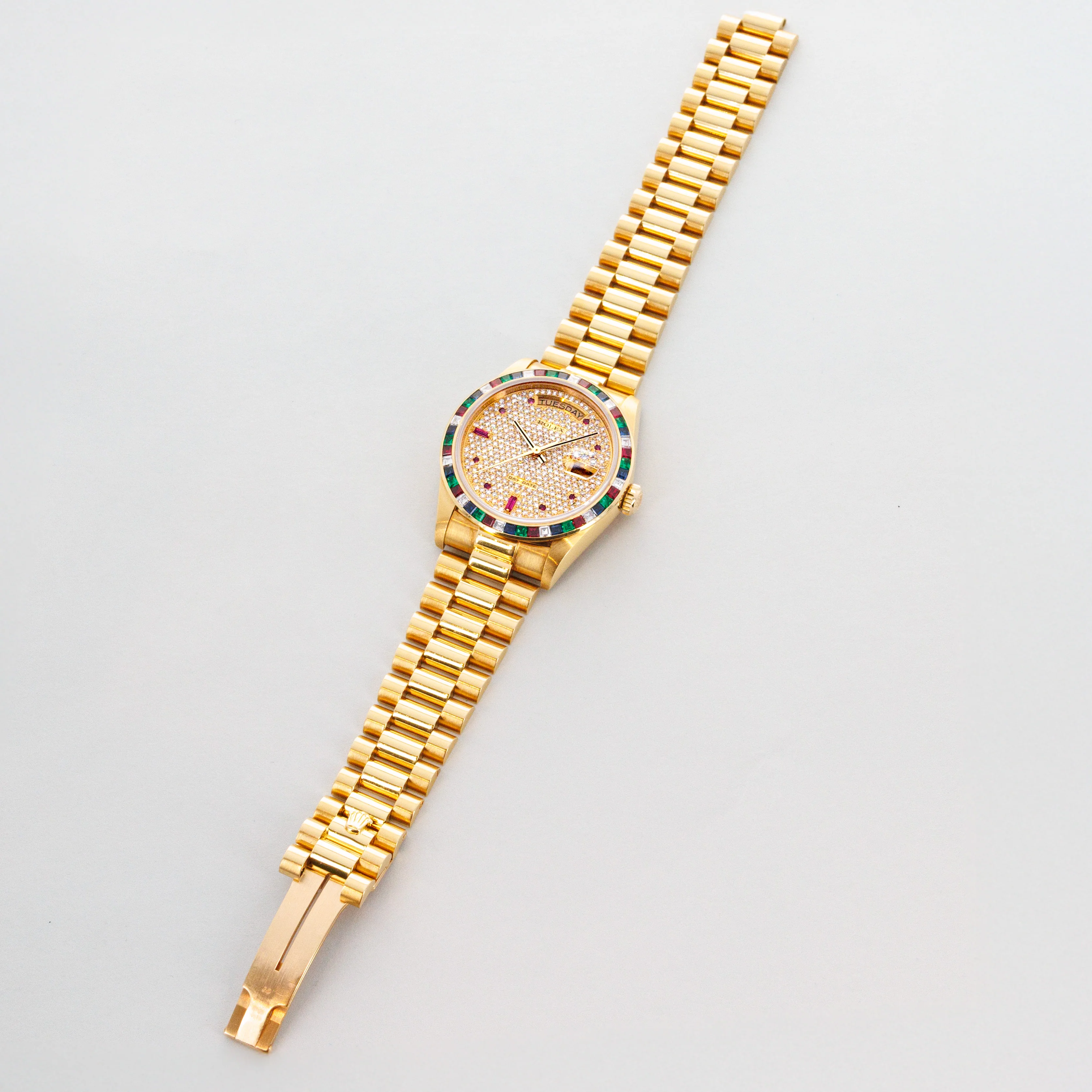 Rolex Yellow Gold Day-Date Sapphire Ruby Emerald Diamond Ref. 18188 - Image 9
