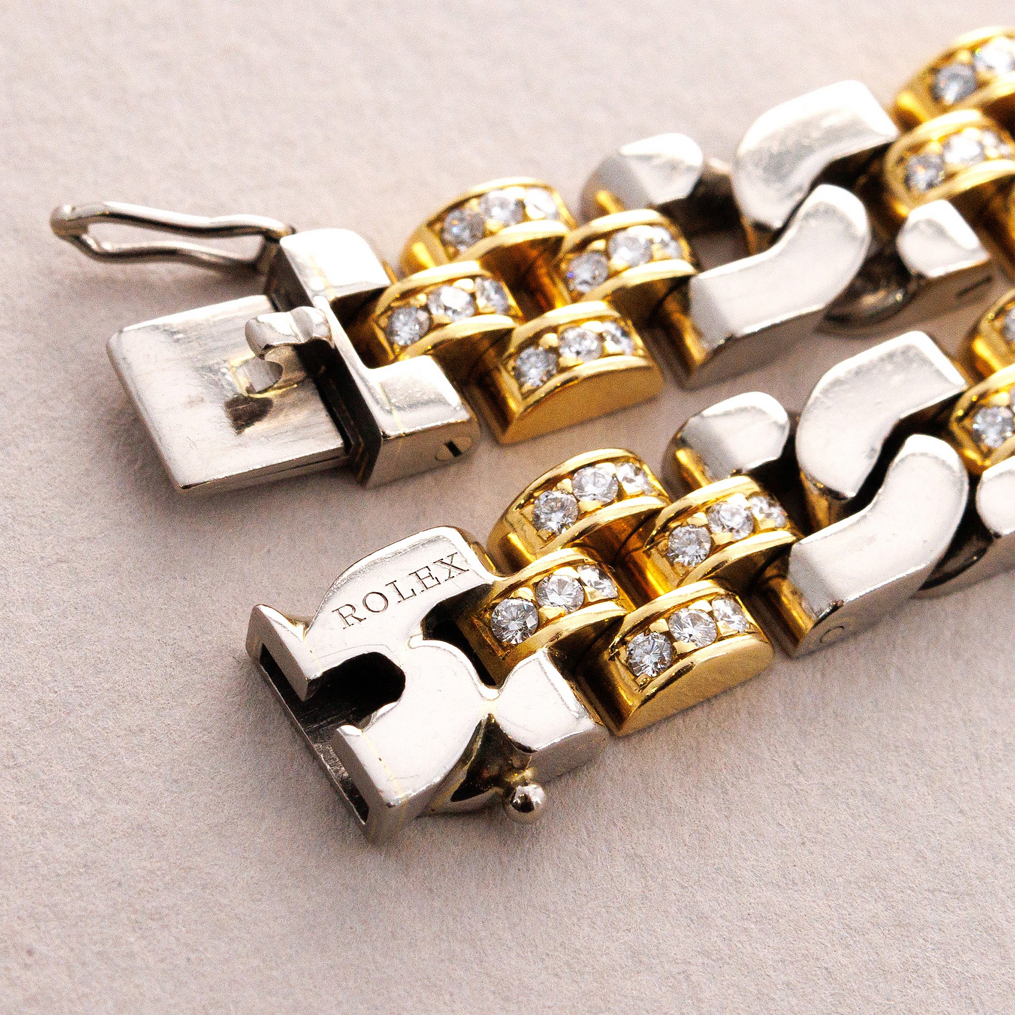 Rolex Yellow & White Gold Diamond Chain Link Necklace (Objet) - Image 3